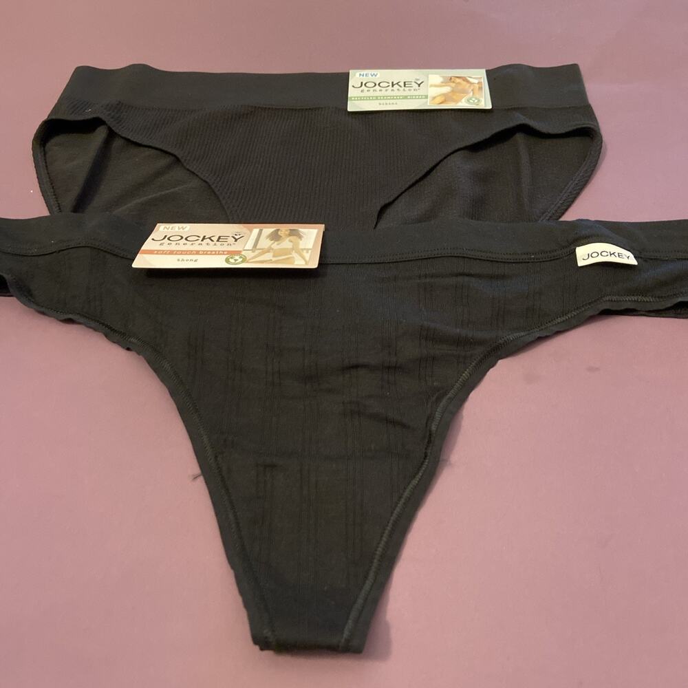 2 PAIRS !!JOCKEY WOMENS BLACK PANTIES , 1 Bikini , 1 Thong